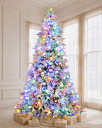 9' Woodland Flocked Pine Artificial Christmas Tree with 600 Warm White & Color LED Lights