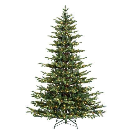 Vivatrees 6FT 7.5FT Artificial Christmas Tree Prelit With Metal StandWarm White Lights Hinged Branches Xmas Tree for Home Office Decor Green