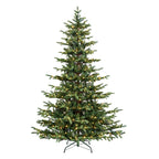 Vivatrees 6FT 7.5FT Artificial Christmas Tree Prelit With Metal Stand, Warm White Lights Hinged Branches Xmas Tree for Home Office Decor Green