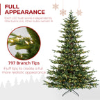 Vivatrees 6FT 7.5FT Artificial Christmas Tree Prelit With Metal Stand, Warm White Lights Hinged Branches Xmas Tree for Home Office Decor Green
