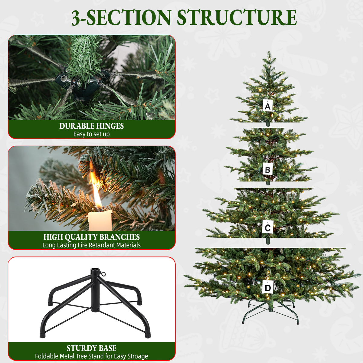 6 Ft Sparse Mixed-Tip Pre-Lit Artificial Christmas Tree with 330 Warm White LED Lights