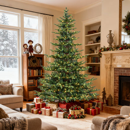 Vivatrees 6FT 7.5FT Artificial Christmas Tree Prelit With Metal StandWarm White Lights Hinged Branches Xmas Tree for Home Office Decor Green