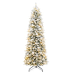 6 Ft Slim Lightly Flocked Mixed-Tip Pre-Lit Artificial Christmas Tree with Warm White LED Lights