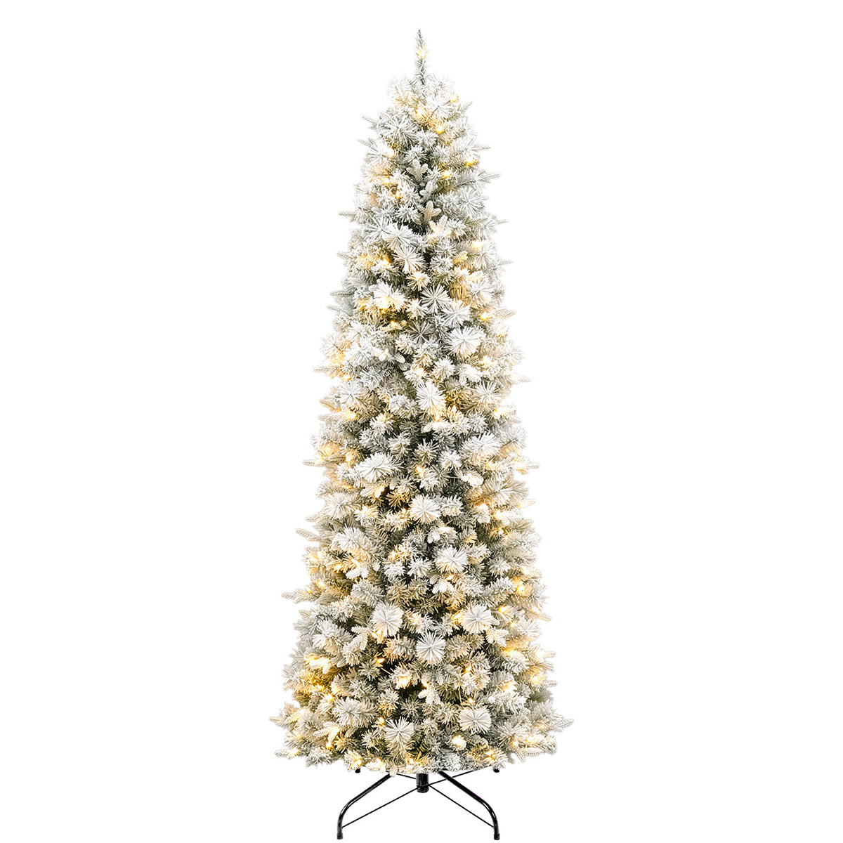 6 Ft Slim Lightly Flocked Mixed-Tip Pre-Lit Artificial Christmas Tree with Warm White LED Lights