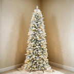 6 Ft Slim Lightly Flocked Mixed-Tip Pre-Lit Artificial Christmas Tree with Warm White LED Lights