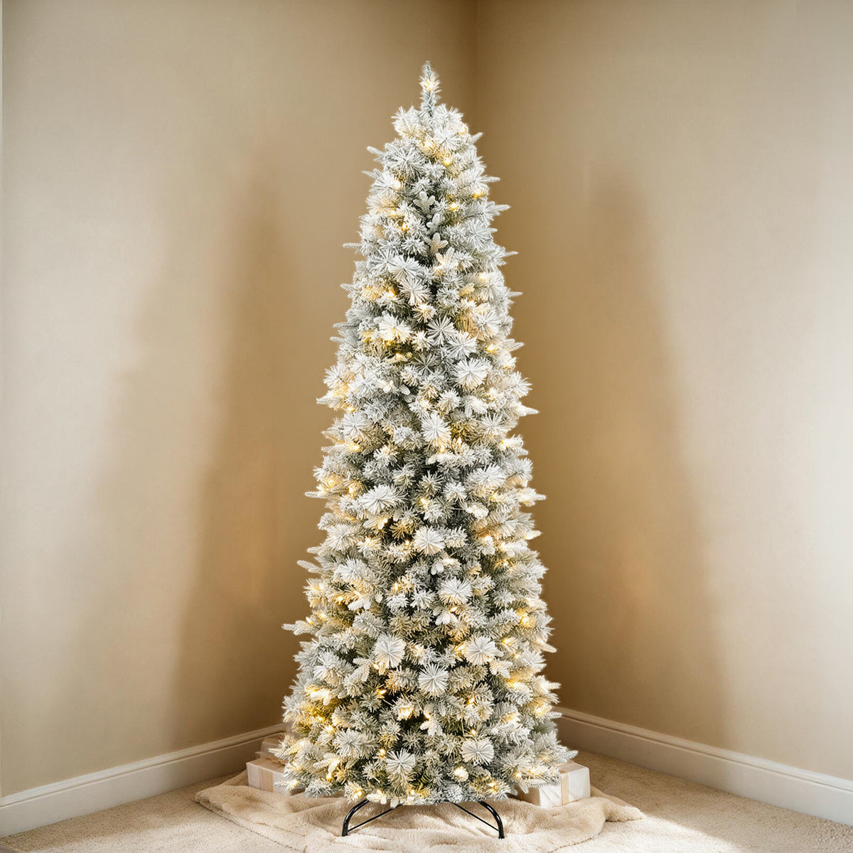 6 Ft Slim Lightly Flocked Mixed-Tip Pre-Lit Artificial Christmas Tree with Warm White LED Lights