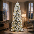 6 Ft Slim Lightly Flocked Mixed-Tip Pre-Lit Artificial Christmas Tree with Warm White LED Lights