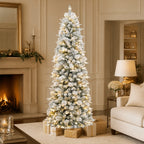 6 Ft Slim Lightly Flocked Mixed-Tip Pre-Lit Artificial Christmas Tree with Warm White LED Lights