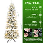 7.5 Ft Slim Lightly Flocked Mixed-Tip Pre-Lit Artificial Christmas Tree with Warm White LED Lights