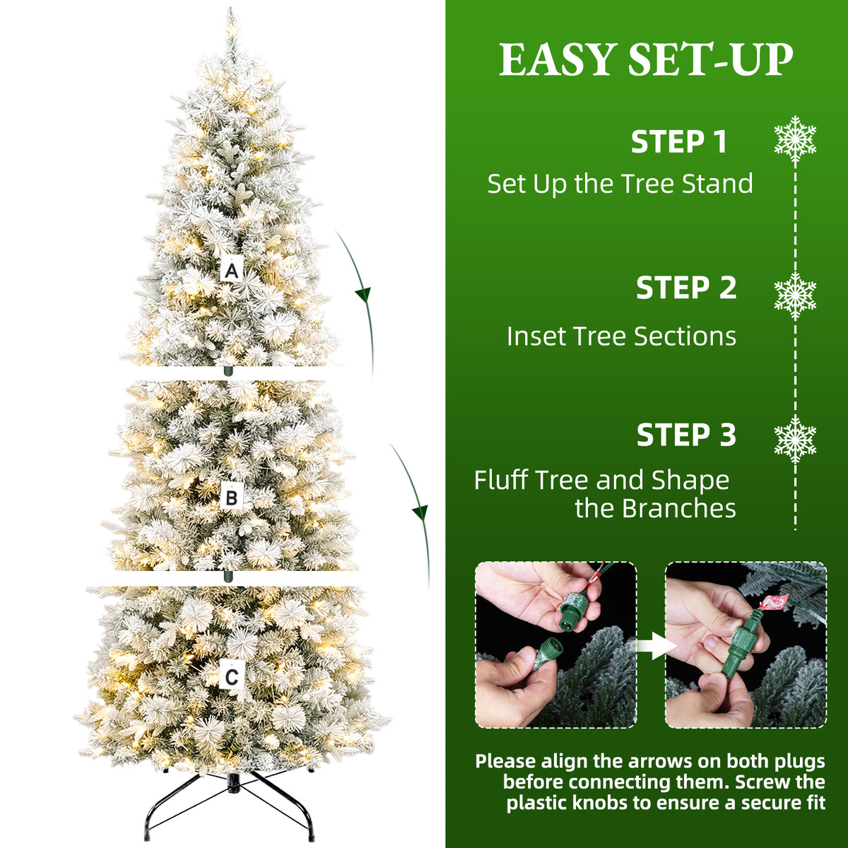 7.5 Ft Slim Lightly Flocked Mixed-Tip Pre-Lit Artificial Christmas Tree with Warm White LED Lights