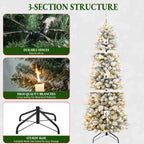 7.5 Ft Slim Lightly Flocked Mixed-Tip Pre-Lit Artificial Christmas Tree with Warm White LED Lights