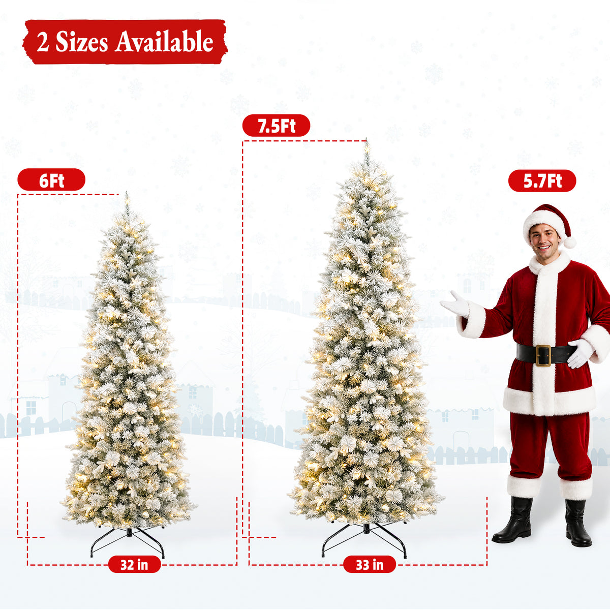 7.5 Ft Slim Lightly Flocked Mixed-Tip Pre-Lit Artificial Christmas Tree with Warm White LED Lights