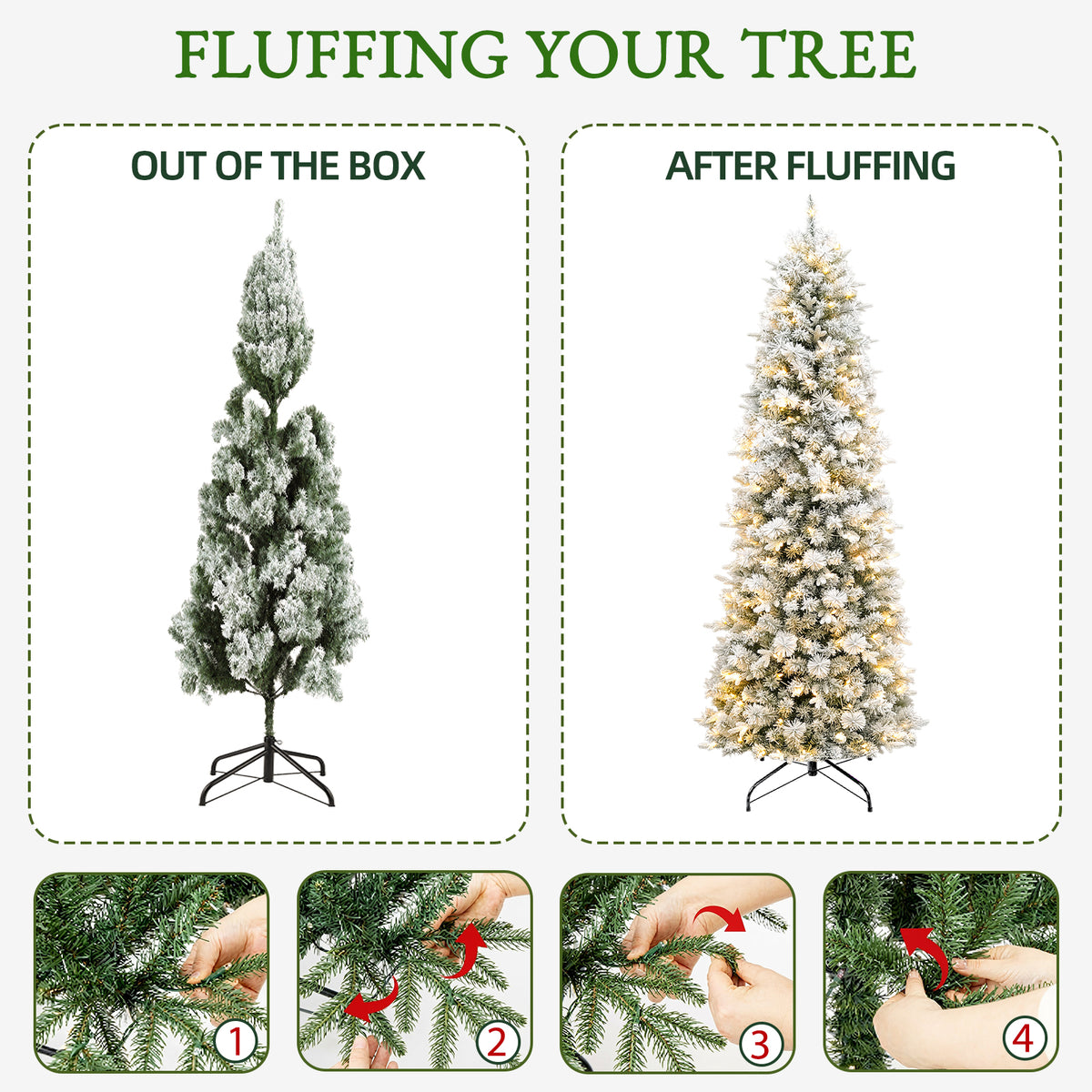 7.5 Ft Slim Lightly Flocked Mixed-Tip Pre-Lit Artificial Christmas Tree with Warm White LED Lights