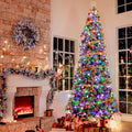Vivatrees 6FT 7.5FT Flocked Slim Artificial Christmas Tree Pre-lit Hinged Mixed Pine Needle Warm White LED Lights PVC PE Branch Tips Foldable Base