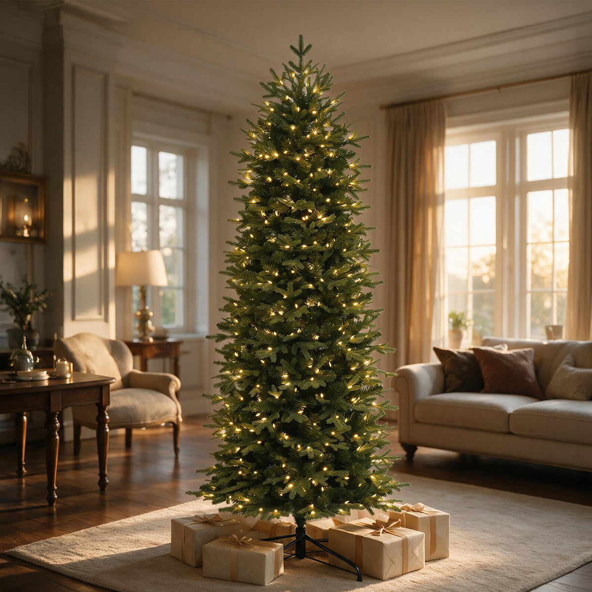 6 Ft Slim Mixed-Tip Pre-Lit Artificial Christmas Tree with Warm White LED Lights