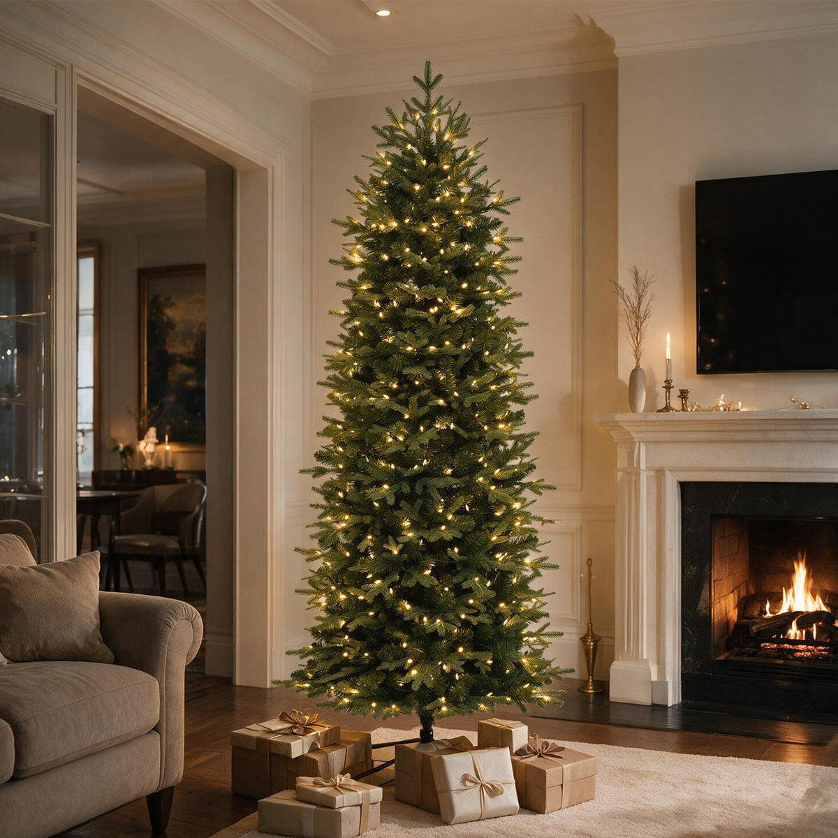 6 Ft Slim Mixed-Tip Pre-Lit Artificial Christmas Tree with Warm White LED Lights