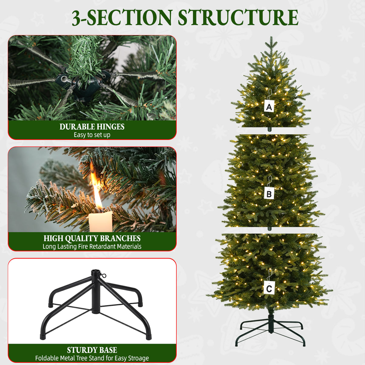 6 Ft Slim Mixed-Tip Pre-Lit Artificial Christmas Tree with Warm White LED Lights