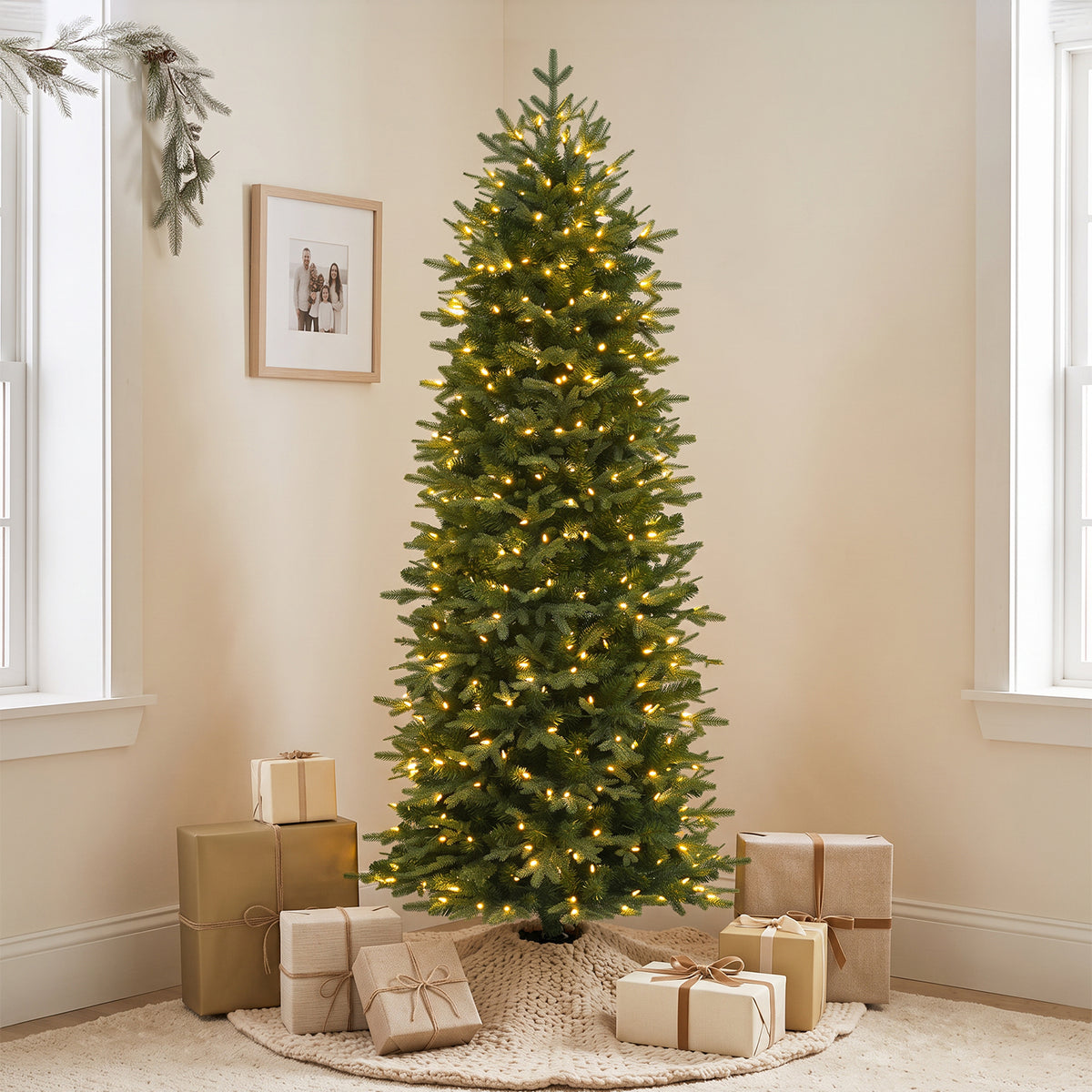 7.5 Ft Slim Mixed-Tip Pre-Lit Artificial Christmas Tree with Warm White LED Lights