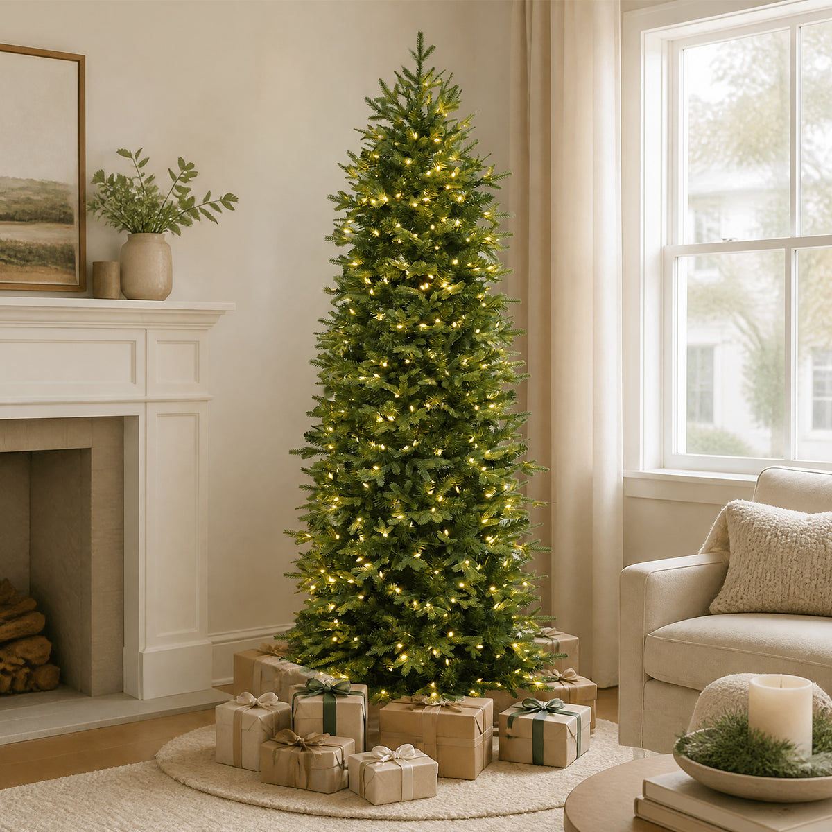 7.5 Ft Slim Mixed-Tip Pre-Lit Artificial Christmas Tree with Warm White LED Lights