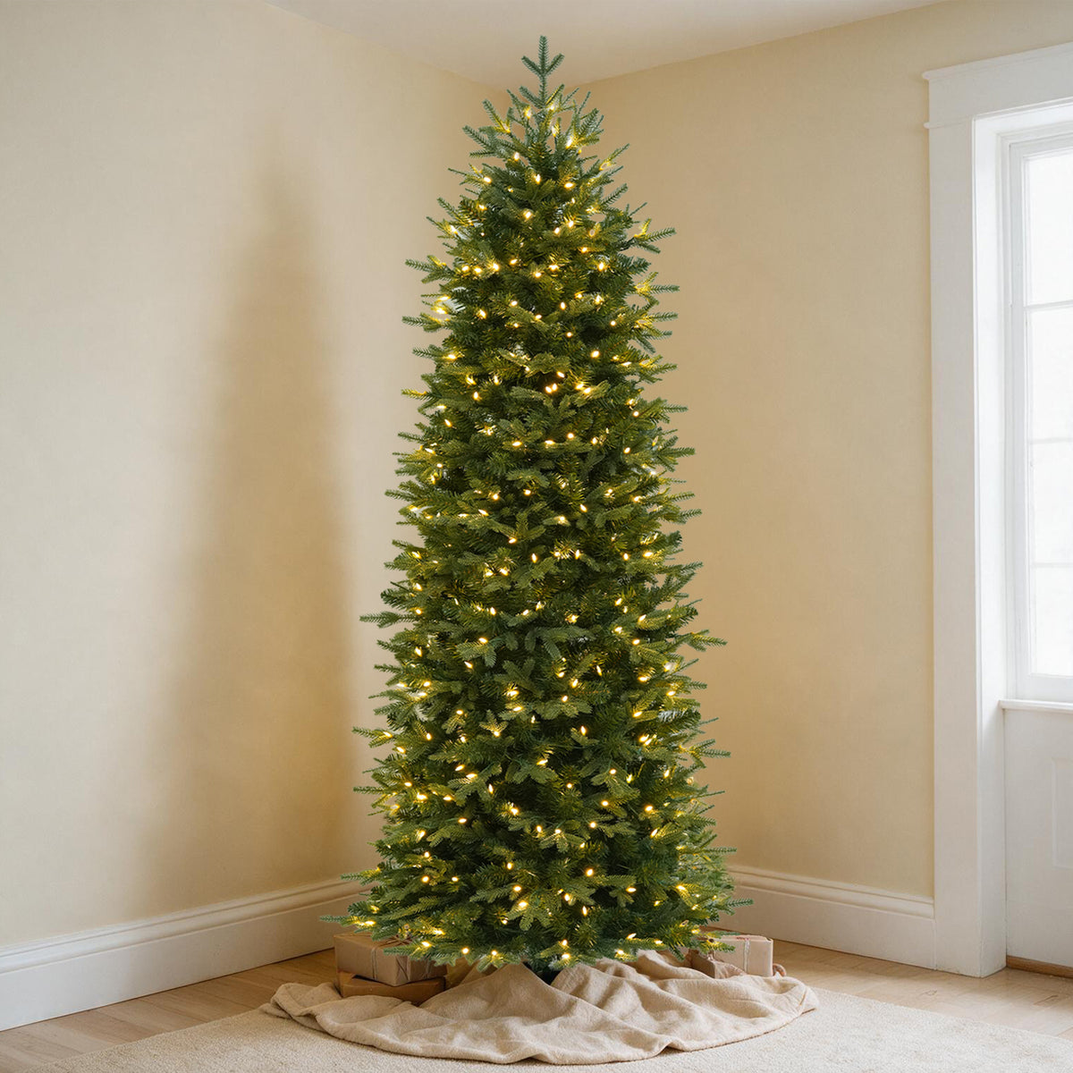 7.5 Ft Slim Mixed-Tip Pre-Lit Artificial Christmas Tree with Warm White LED Lights