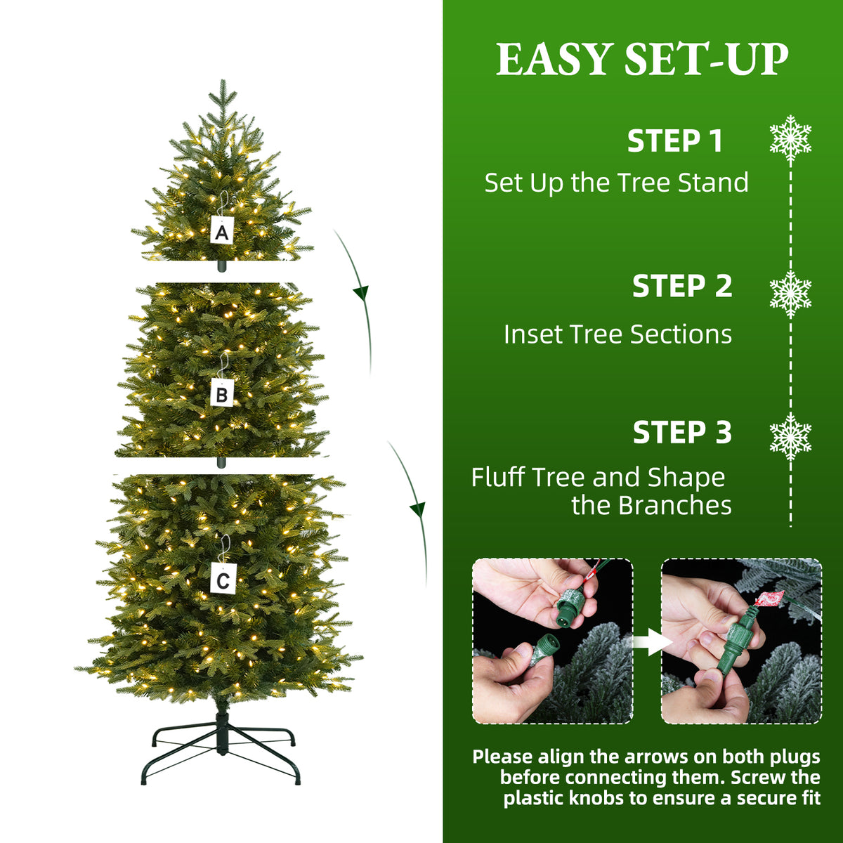 7.5 Ft Slim Mixed-Tip Pre-Lit Artificial Christmas Tree with Warm White LED Lights