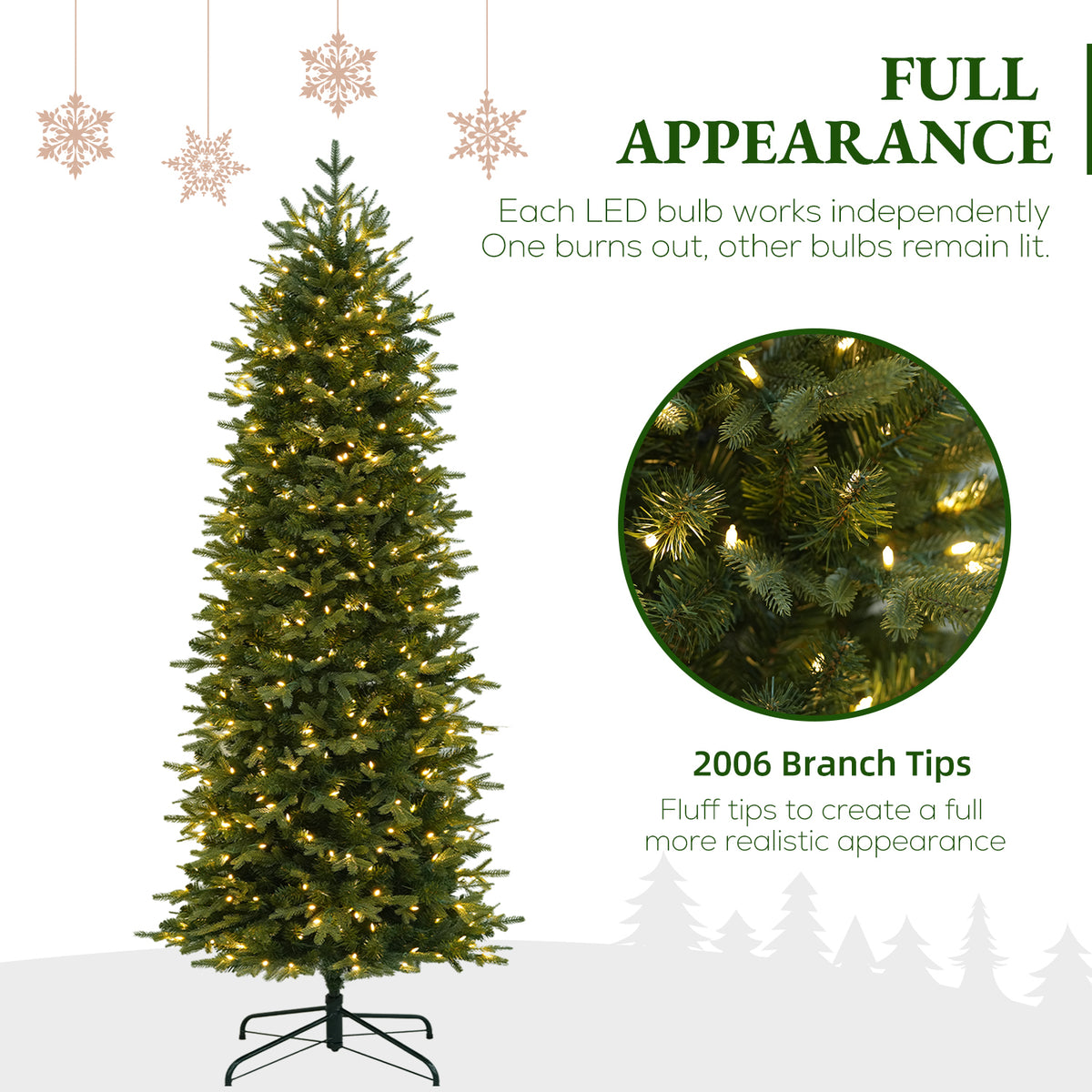 7.5 Ft Slim Mixed-Tip Pre-Lit Artificial Christmas Tree with Warm White LED Lights