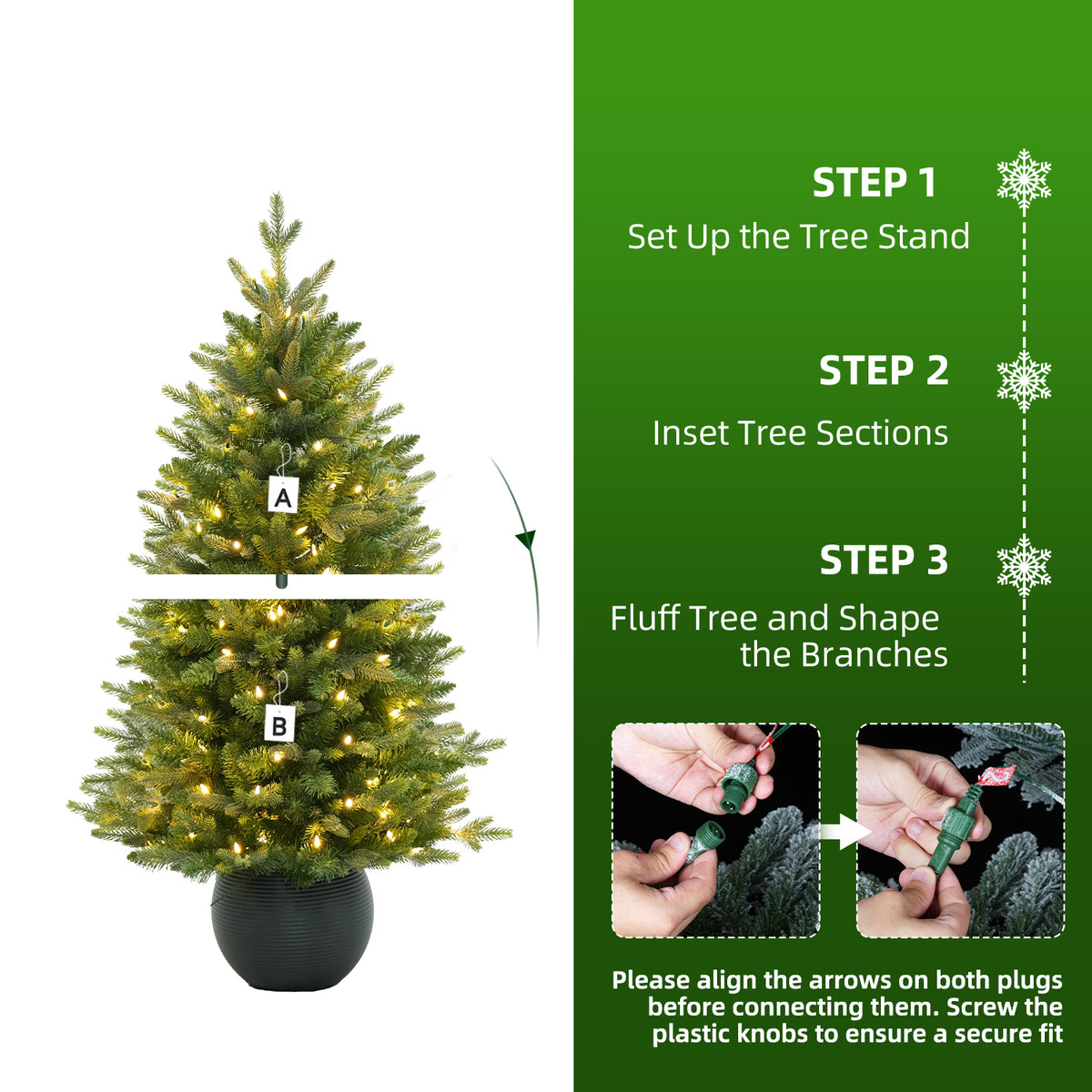 3' Merriglen Potted Fir Pre-Lit Artificial Christmas Tree with Warm White Lights