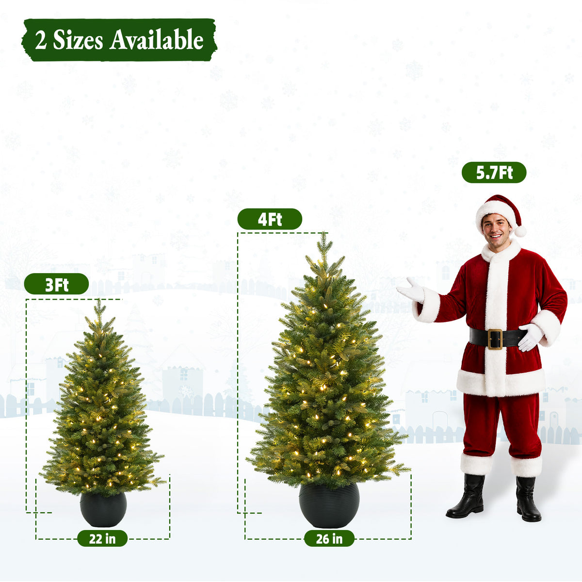 3' Merriglen Potted Fir Pre-Lit Artificial Christmas Tree with Warm White Lights