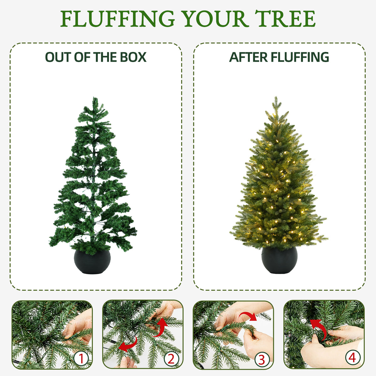 3' Merriglen Potted Fir Pre-Lit Artificial Christmas Tree with Warm White Lights