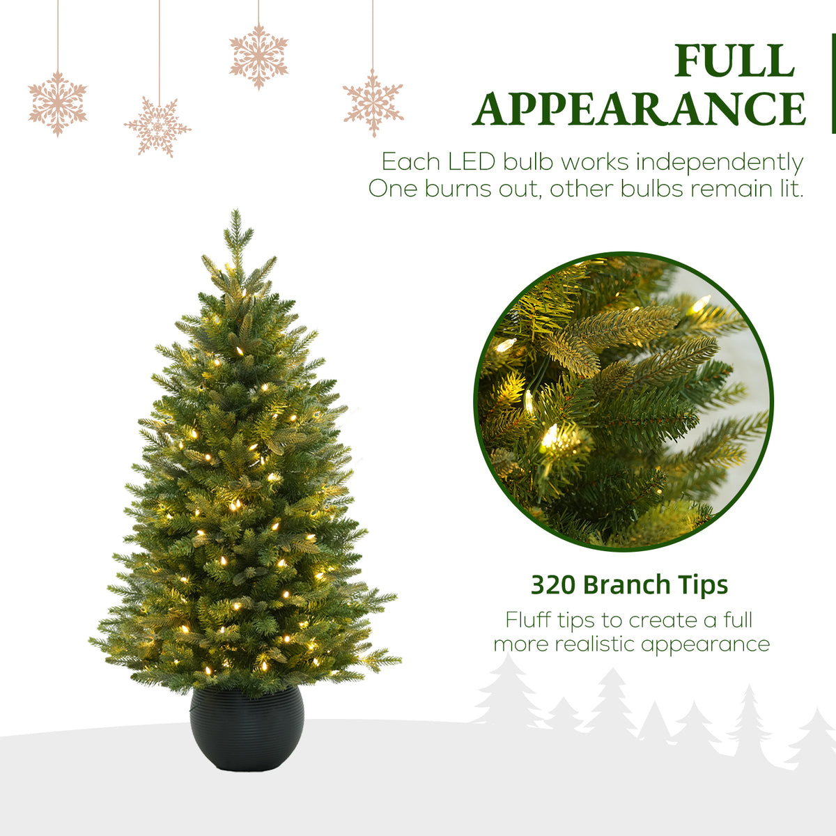 3' Merriglen Potted Fir Pre-Lit Artificial Christmas Tree with Warm White Lights