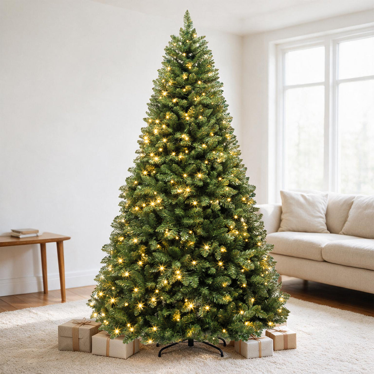 7 Ft Classic Green Pre-Lit Artificial Christmas Tree with 300 Warm White Lights