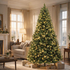 7 Ft Classic Green Pre-Lit Artificial Christmas Tree with 300 Warm White Lights