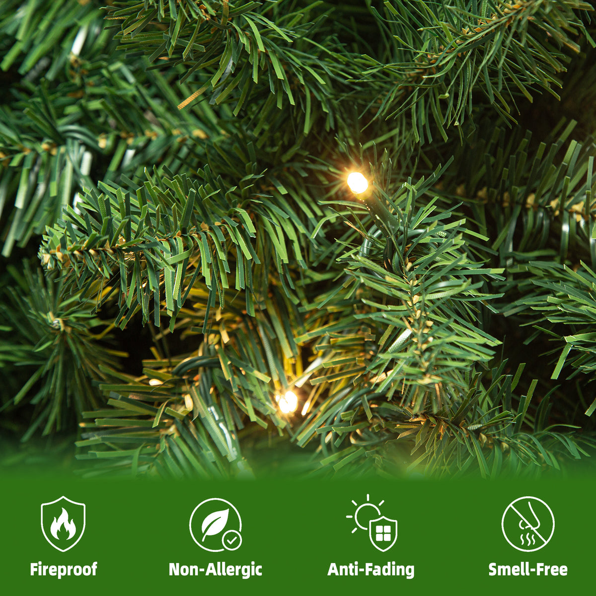 7 Ft Classic Green Pre-Lit Artificial Christmas Tree with 300 Warm White Lights
