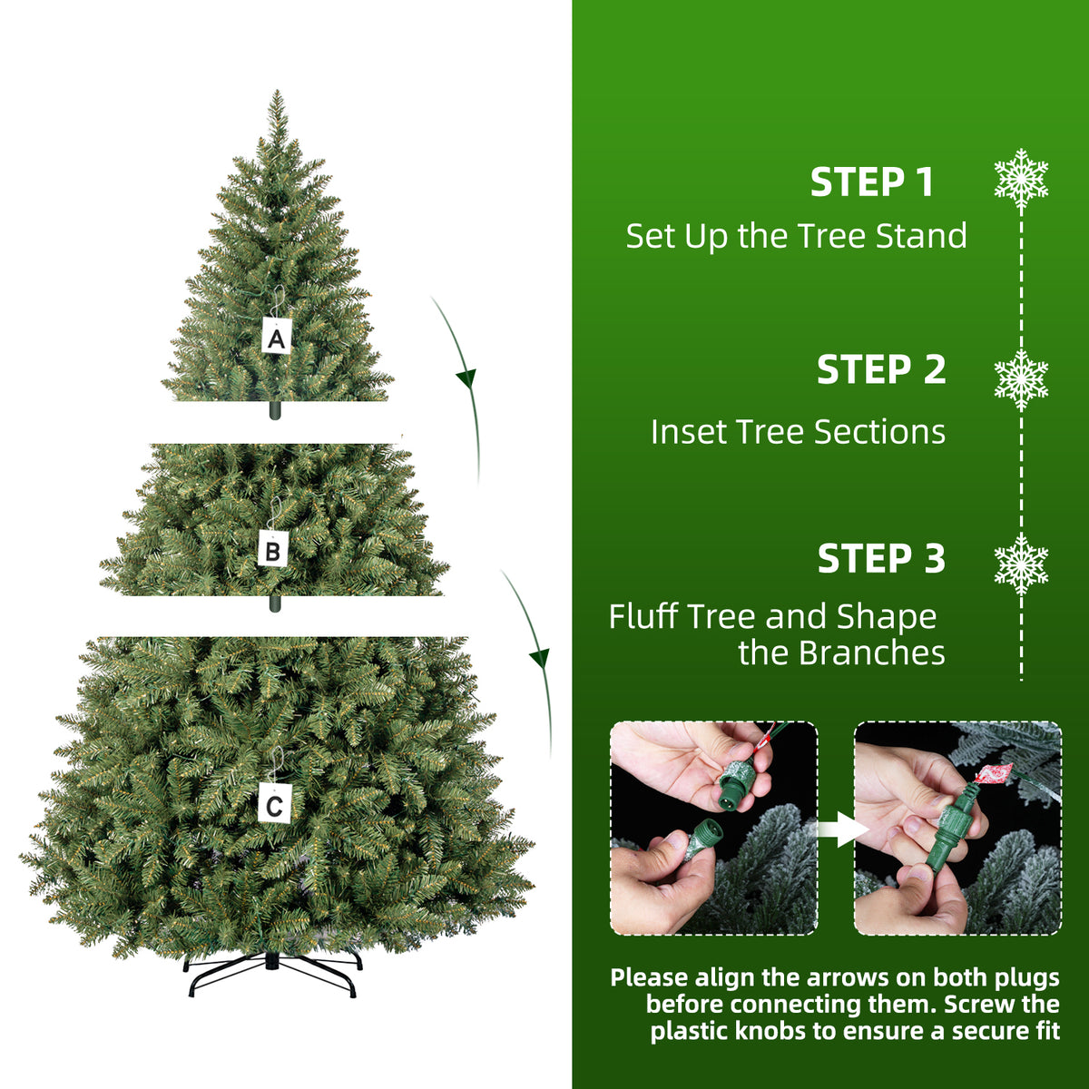 7 Ft Classic Green Pre-Lit Artificial Christmas Tree with 300 Warm White Lights