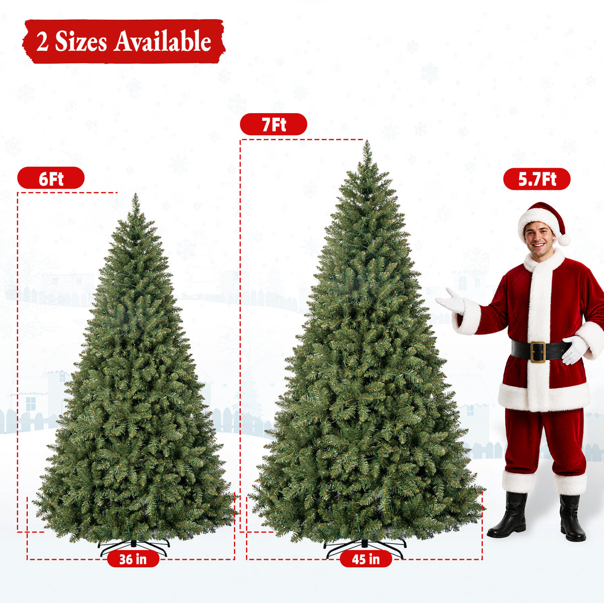 7 Ft Classic Green Pre-Lit Artificial Christmas Tree with 300 Warm White Lights