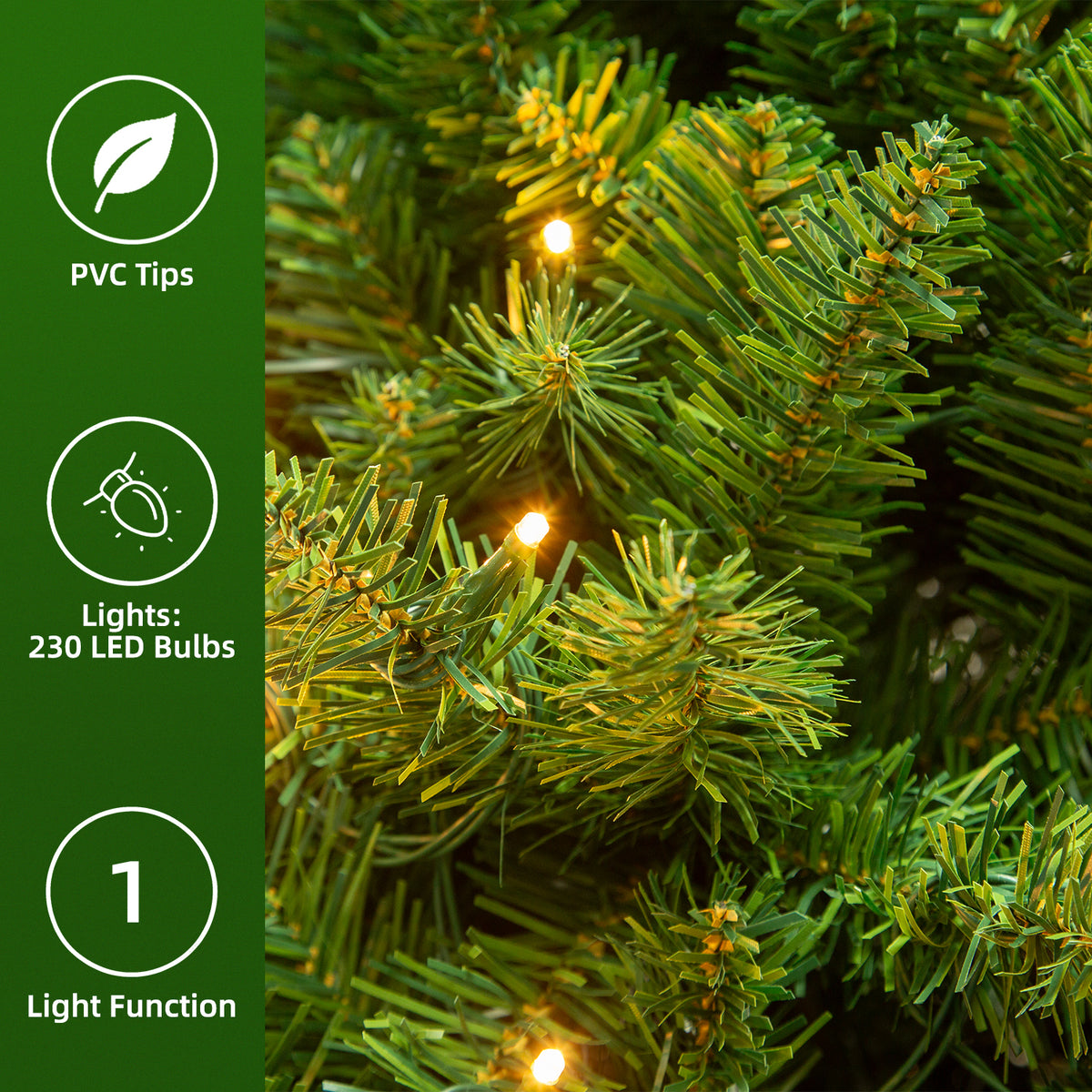 7 Ft Classic Green Pre-Lit Artificial Christmas Tree with 300 Warm White Lights