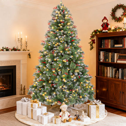 Vivatrees 6FT 7FT Artificial Christmas Tree Pre-lit Hinged Branch Tips with White Warm LED Lights Metal Base Foldable for Home Office Holiday Decor