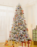 7.5' Frostwood Pre-Lit Flocked Fraser Fir Artificial Christmas Tree with 650 Warm White & Color LED Lights