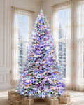 7.5' Frostwood Pre-Lit Flocked Fraser Fir Artificial Christmas Tree with 650 Warm White & Color LED Lights