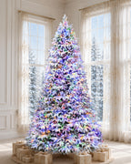 7.5' Frostwood Pre-Lit Flocked Fraser Fir Artificial Christmas Tree with 650 Warm White & Color LED Lights