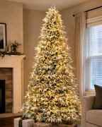 7.5' Frostwood Pre-Lit Flocked Fraser Fir Artificial Christmas Tree with 650 Warm White & Color LED Lights