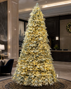 7.5' Frostwood Pre-Lit Flocked Fraser Fir Artificial Christmas Tree with 650 Warm White & Color LED Lights