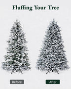 7.5' Frostwood Pre-Lit Flocked Fraser Fir Artificial Christmas Tree with 650 Warm White & Color LED Lights