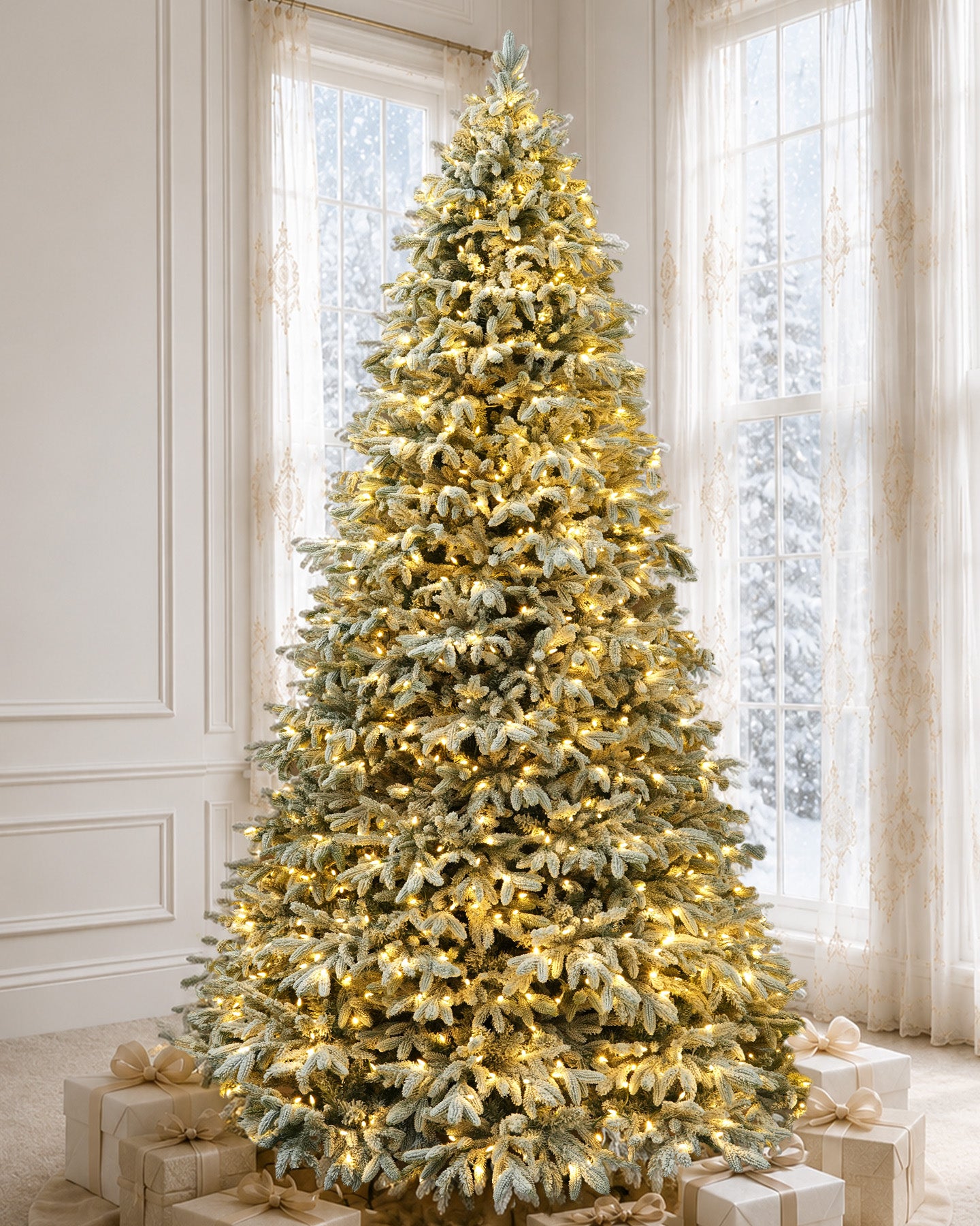 9' Frostwood Pre-Lit Flocked Fraser Fir Artificial Christmas Tree with 1050 Warm White & Color LED Lights