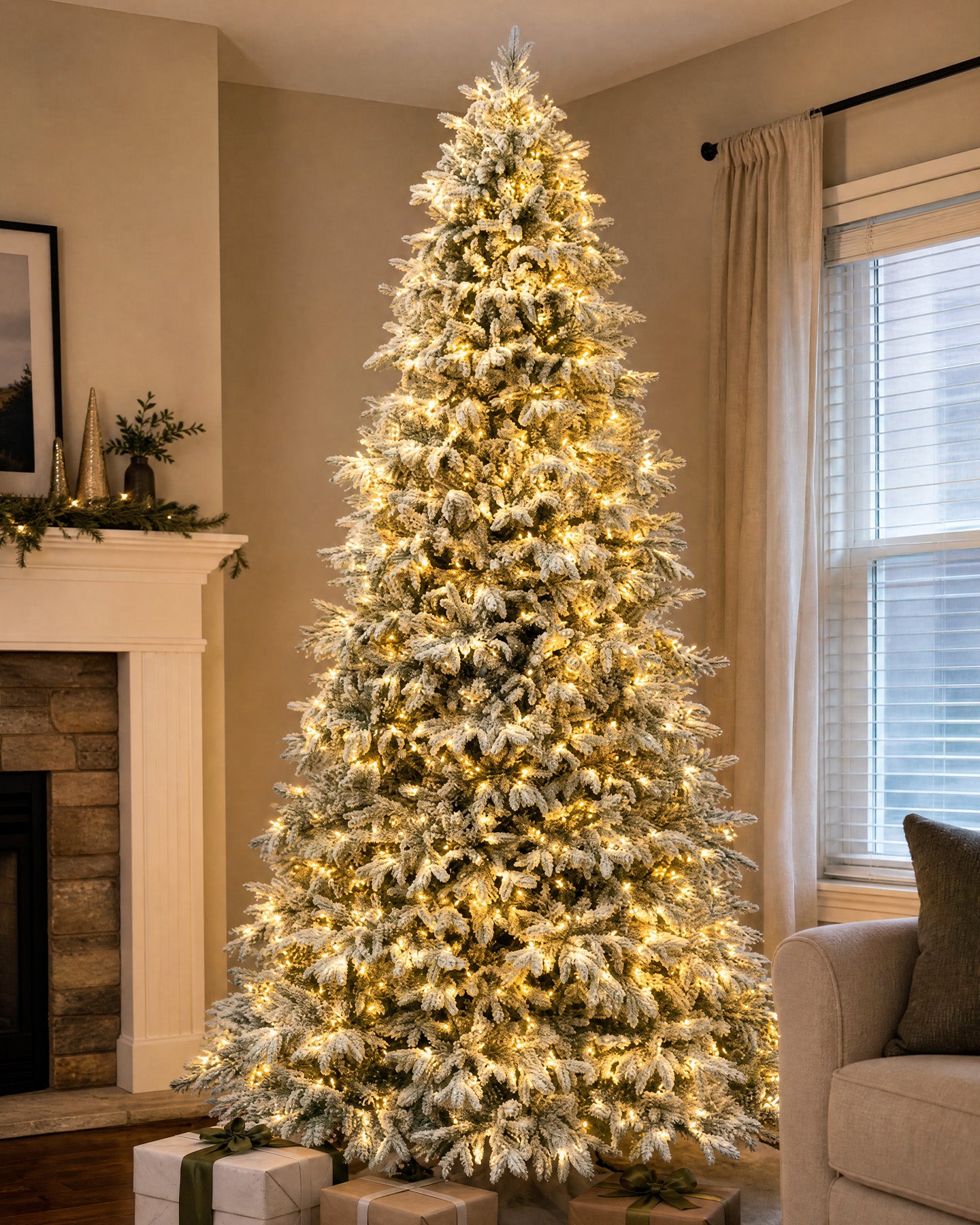9' Frostwood Pre-Lit Flocked Fraser Fir Artificial Christmas Tree with 1050 Warm White & Color LED Lights