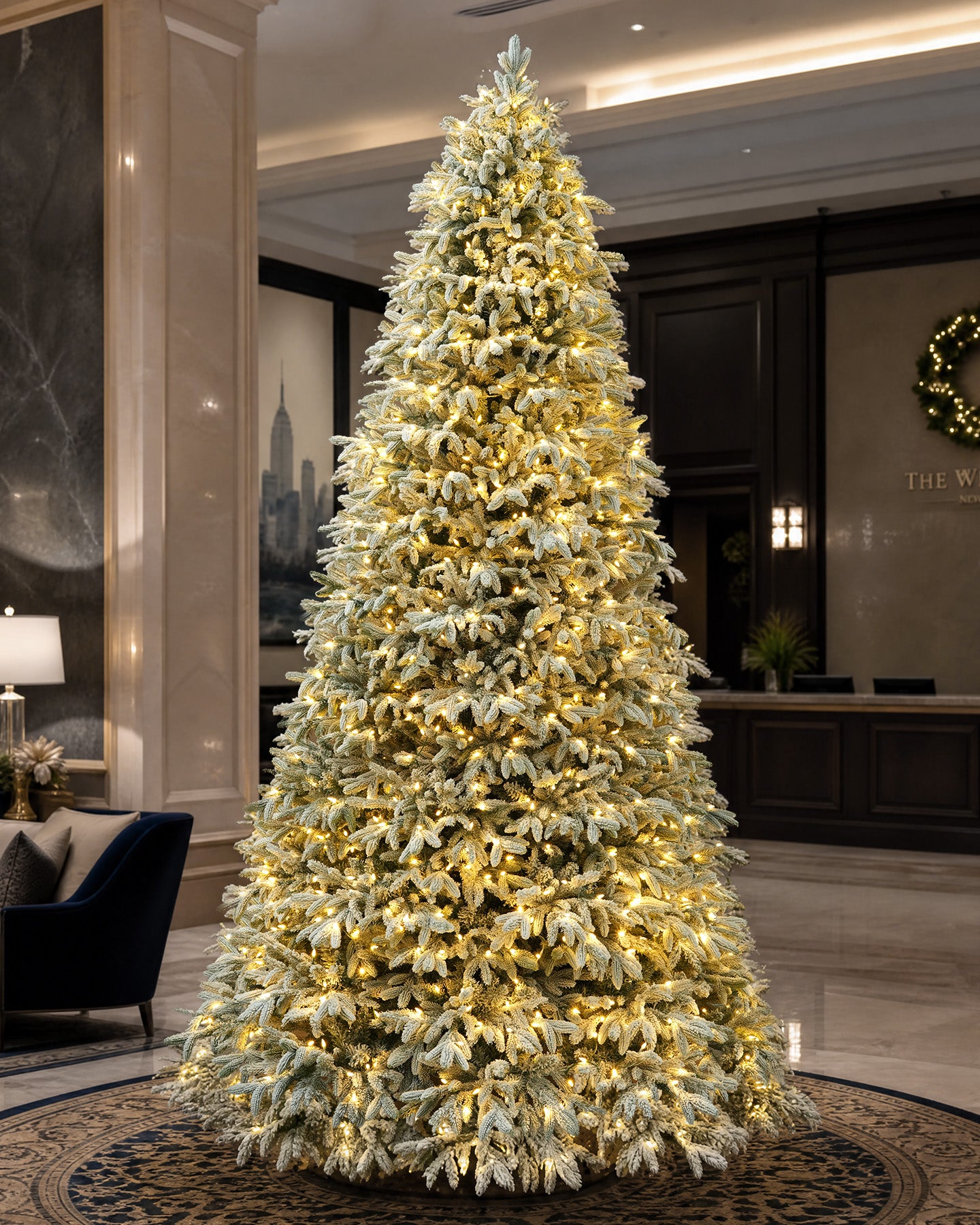 9' Frostwood Pre-Lit Flocked Fraser Fir Artificial Christmas Tree with 1050 Warm White & Color LED Lights