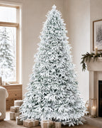 9' Frostwood Pre-Lit Flocked Fraser Fir Artificial Christmas Tree with 1050 Warm White & Color LED Lights
