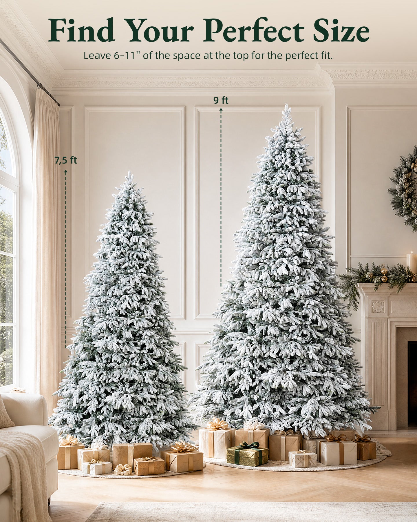 9' Frostwood Pre-Lit Flocked Fraser Fir Artificial Christmas Tree with 1050 Warm White & Color LED Lights