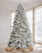 7.5' Frostwood Pre-Lit Flocked Fraser Fir Artificial Christmas Tree with 650 Warm White & Color LED Lights