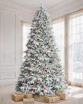 9' Frostwood Pre-Lit Flocked Fraser Fir Artificial Christmas Tree with 1050 Warm White & Color LED Lights